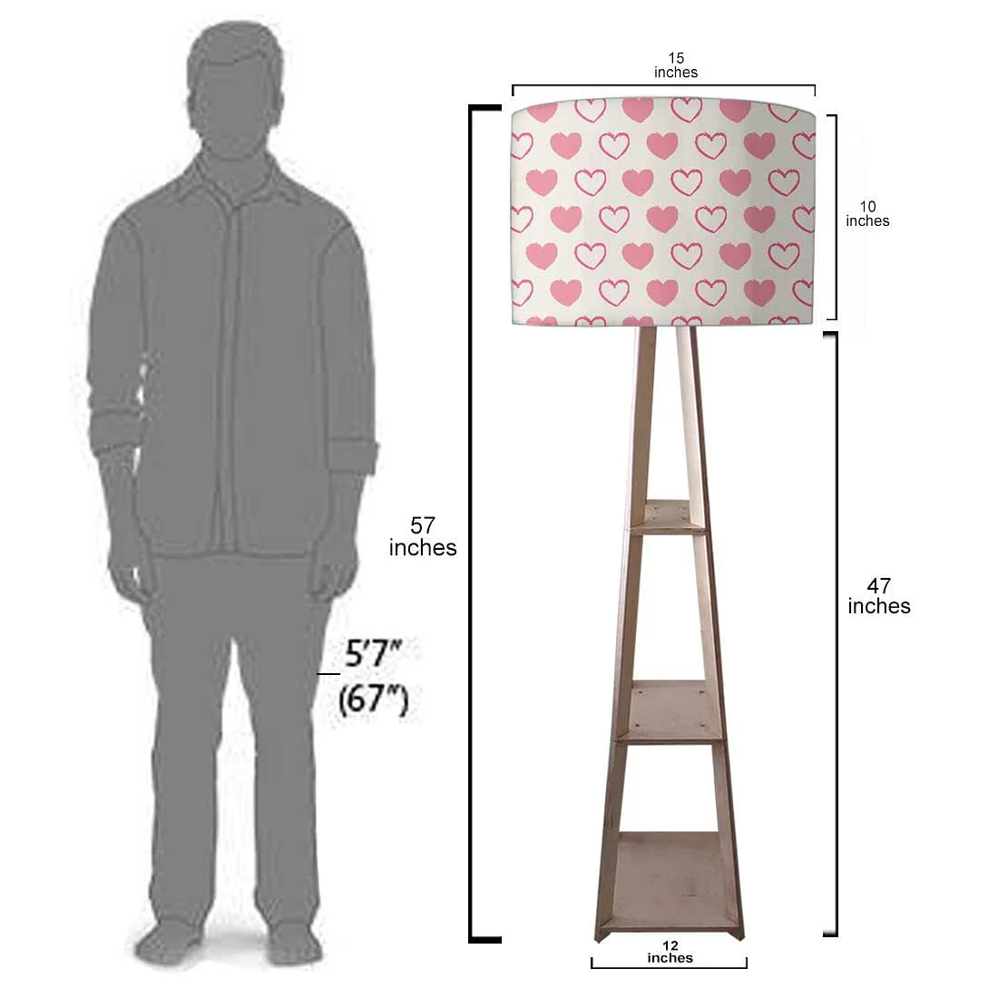 Large Wooden Floor Lamp - Pink Hearts - Image 7