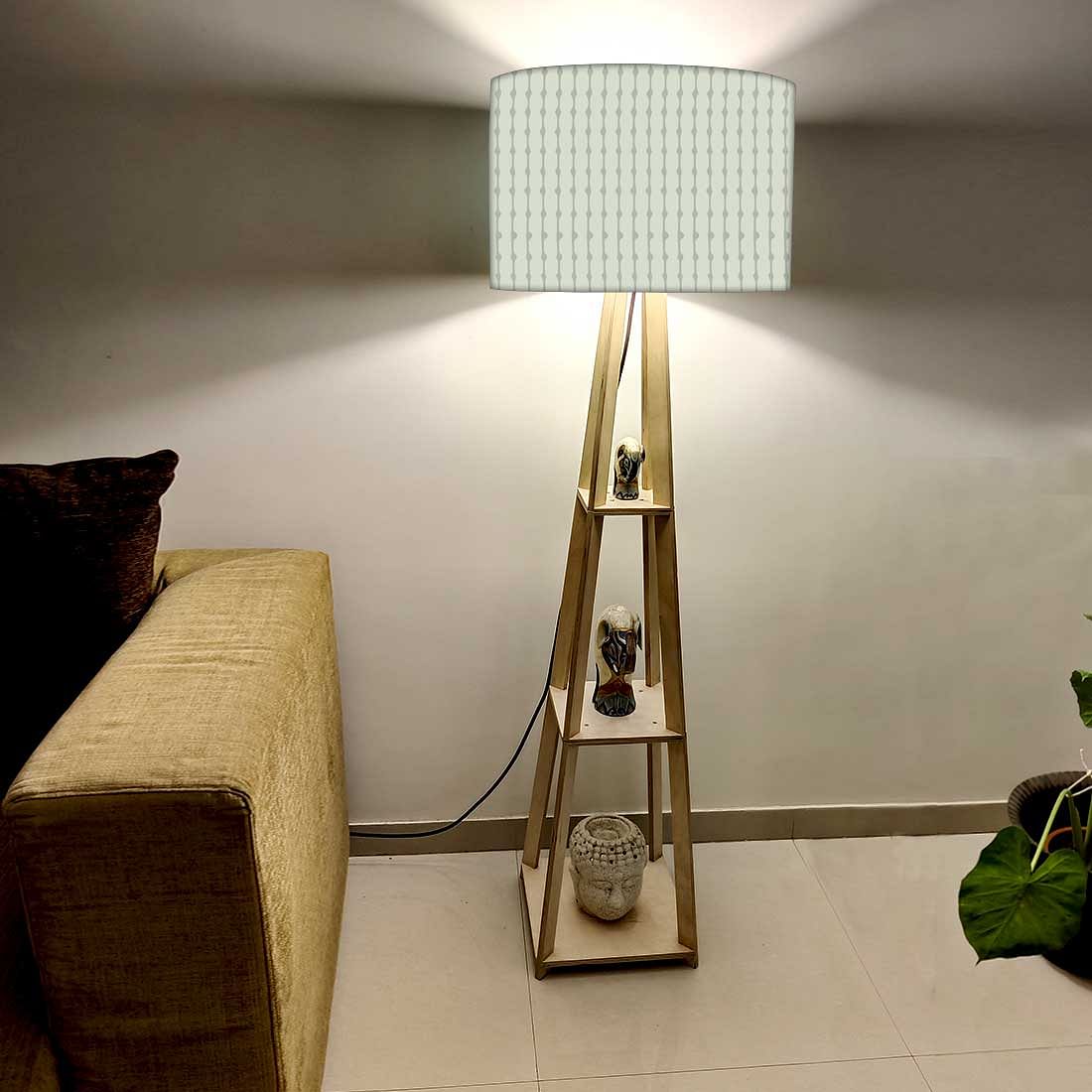 Wooden Corner Lamps with Shelves - Green Lines - Image 2