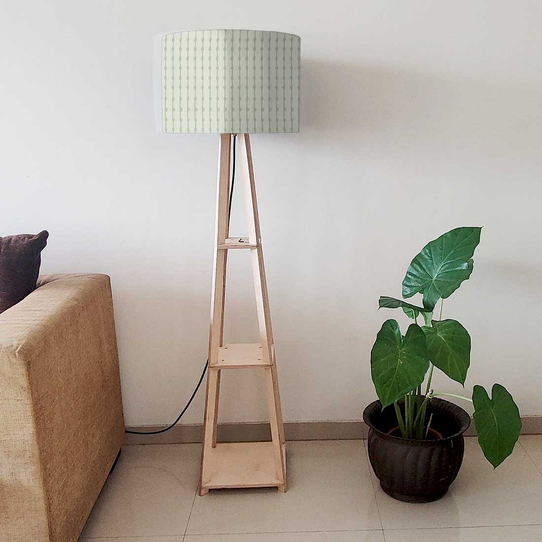 Wooden Corner Lamps with Shelves - Green Lines - Image 6