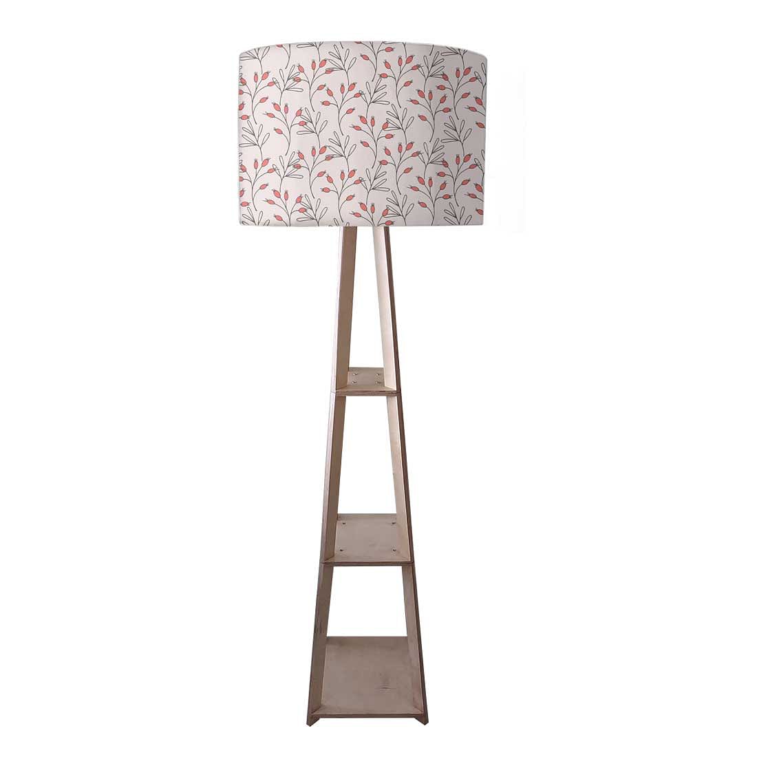 Wooden Tripod Floor Lamp - Red Flowers