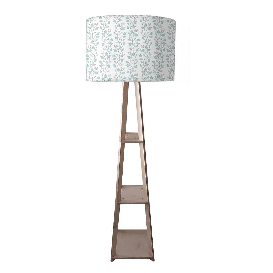 Large Wooden Floor Lamp - White Flowers