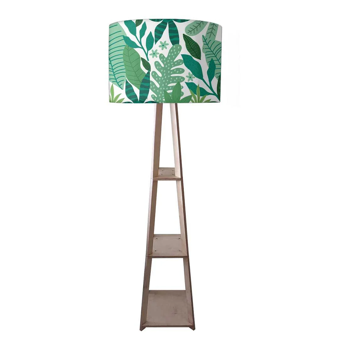 Tripod Floor Wooden Night Lamp with Shelf - Tropical