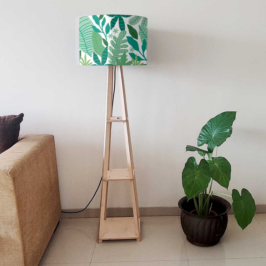 Tripod Floor Wooden Night Lamp with Shelf - Tropical - Image 6