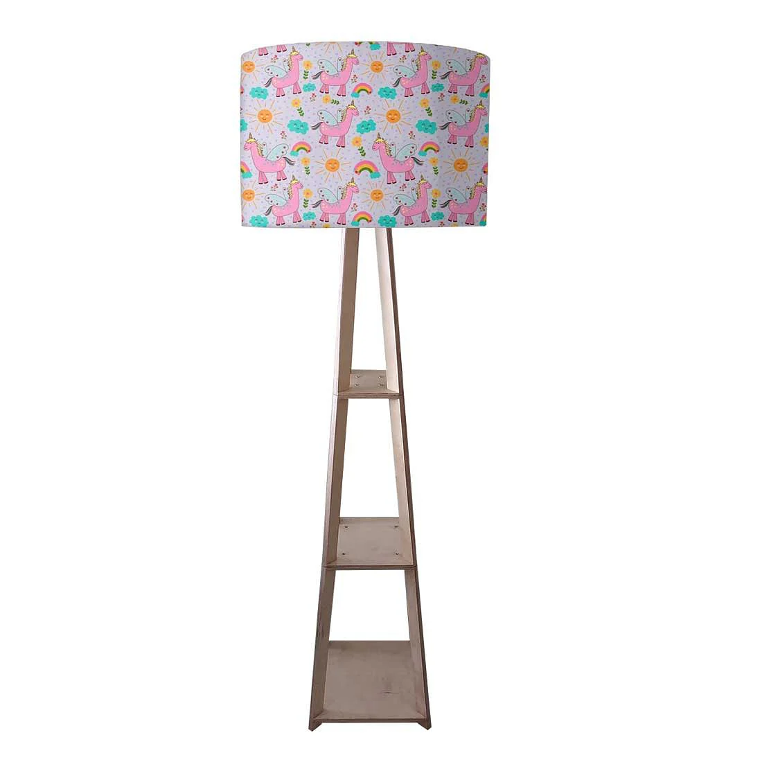 Small Wooden Floor Lamp - Pink Unicorn and Rainbow