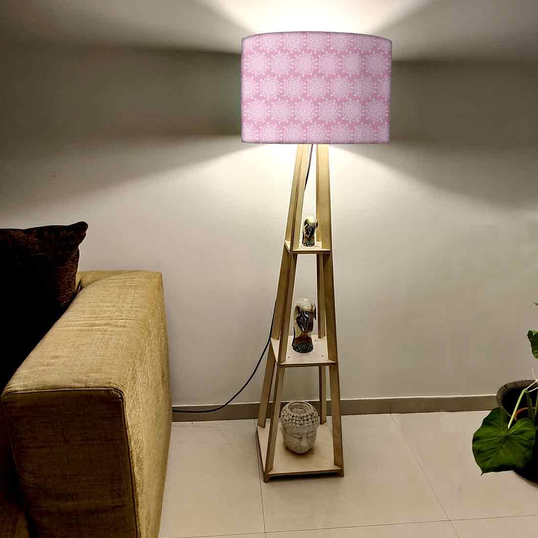 Wooden Tripod Floor Lamp  -   Pink Flower - Image 2
