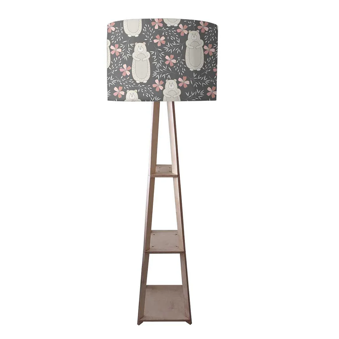 Standing Wooden Tripod Light - Bear and Flower
