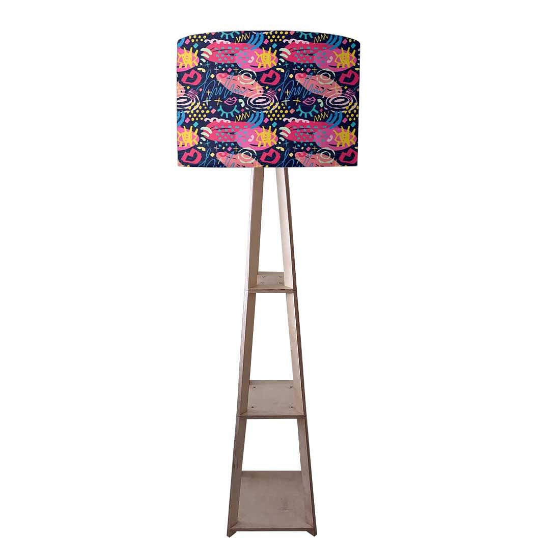 Large Wooden Floor Lamp - Blue Mathematical Design