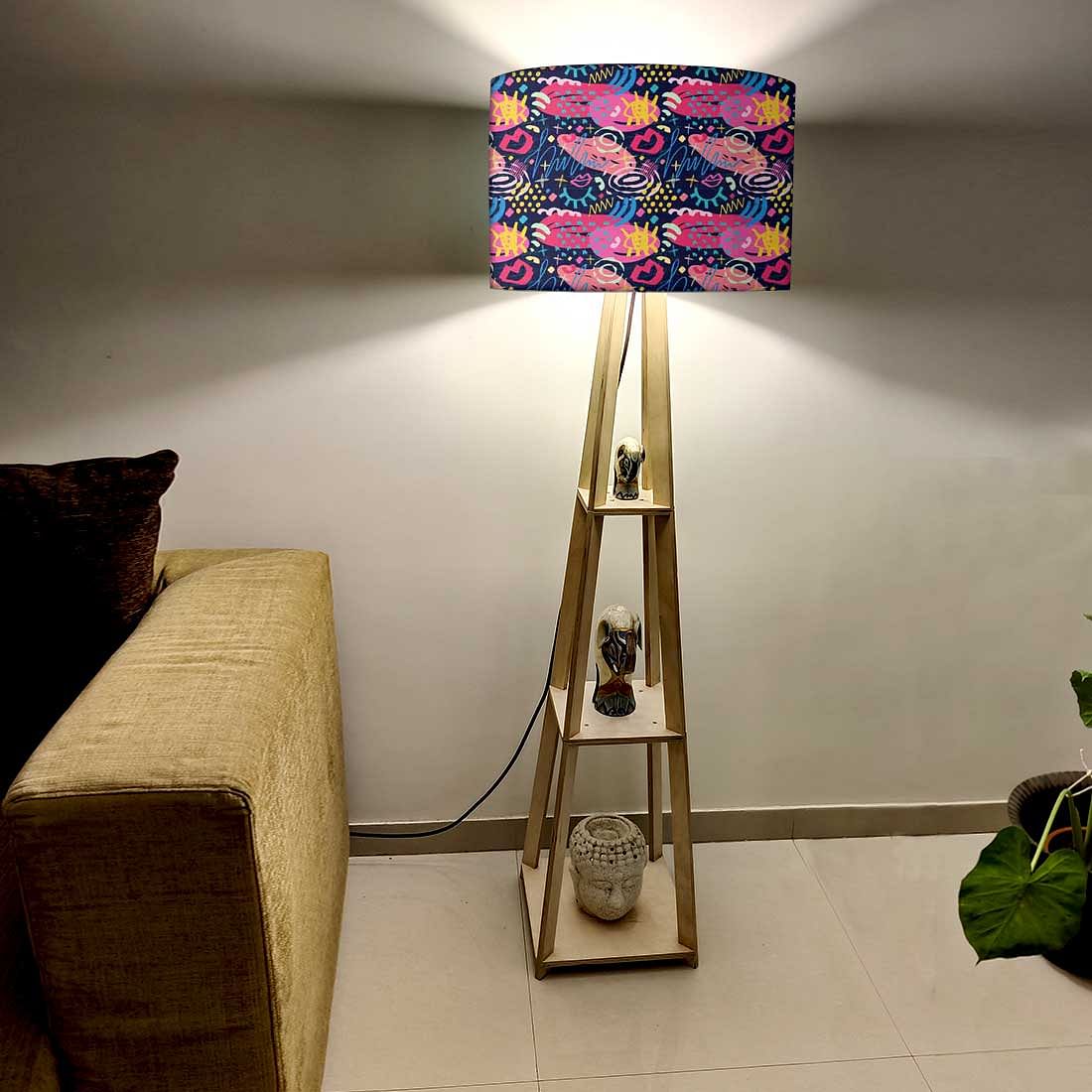 Large Wooden Floor Lamp - Blue Mathematical Design - Image 2