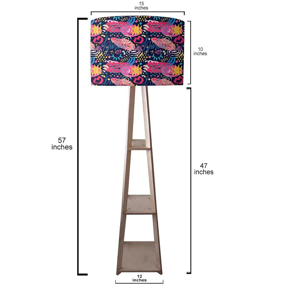 Large Wooden Floor Lamp - Blue Mathematical Design - Image 3