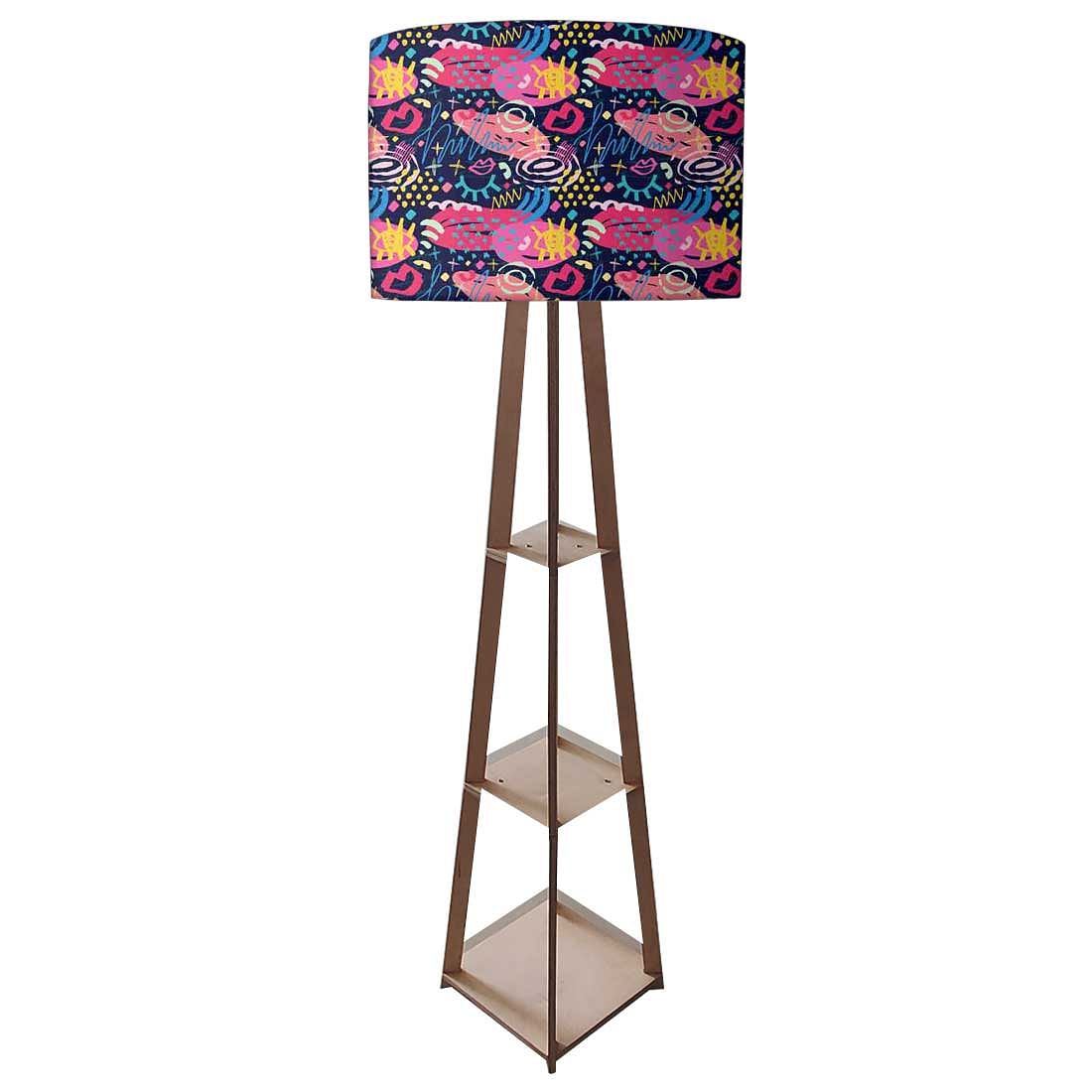 Large Wooden Floor Lamp - Blue Mathematical Design - Image 4