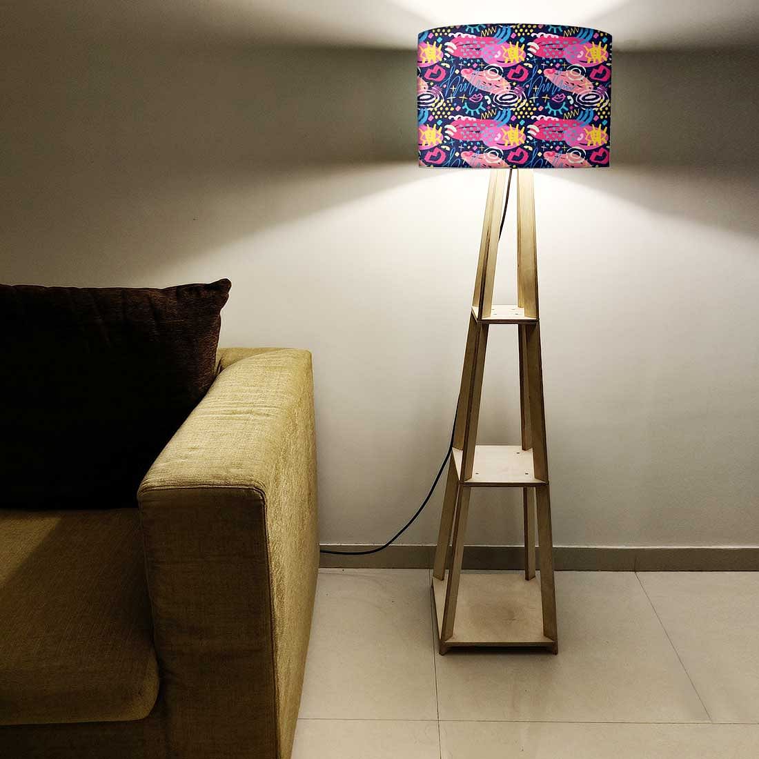 Large Wooden Floor Lamp - Blue Mathematical Design - Image 5