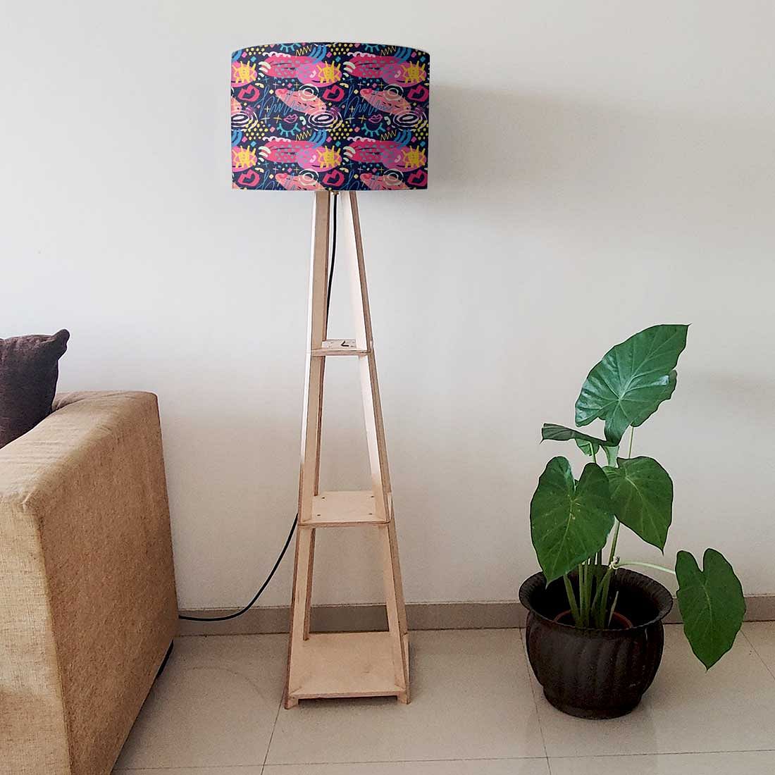 Large Wooden Floor Lamp - Blue Mathematical Design - Image 6