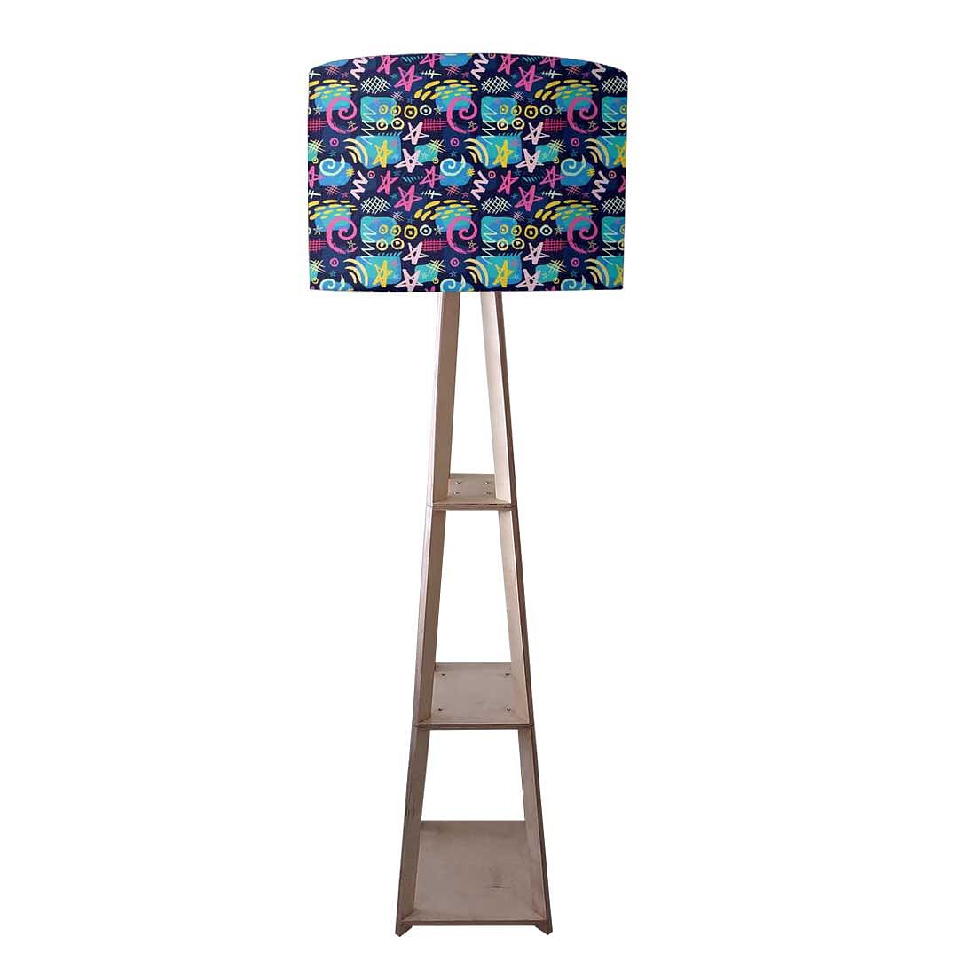 Small Wooden Floor Lamp - Purple Mathematical Design