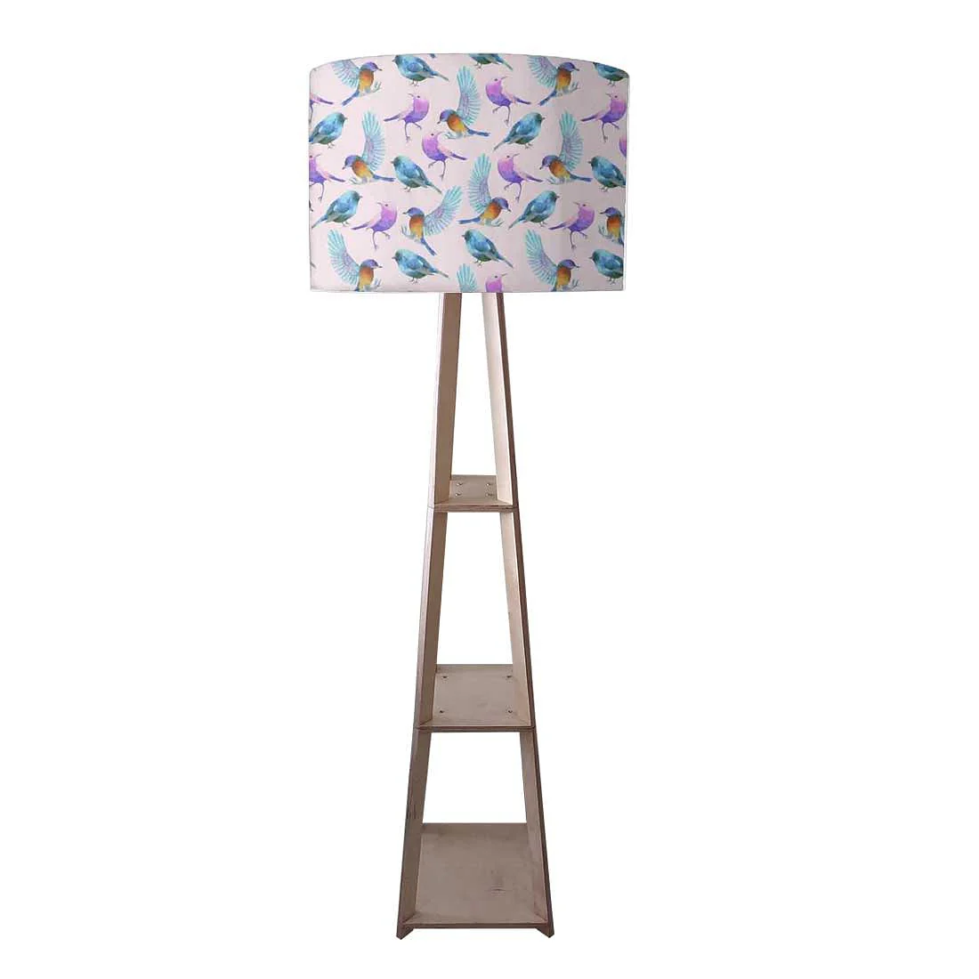 Wooden Floor Lamp - Watercolor Birds