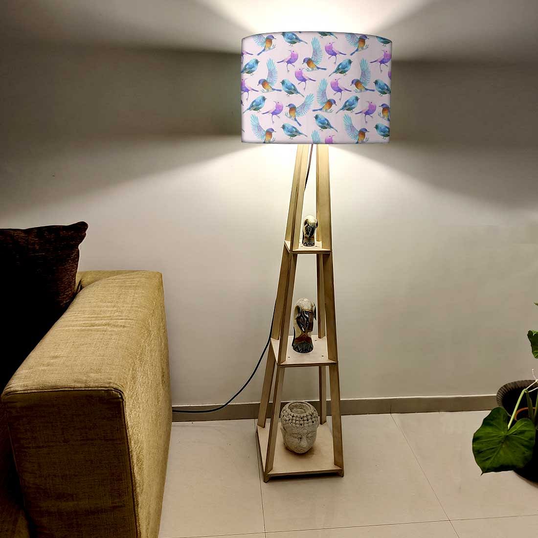 Wooden Floor Lamp - Watercolor Birds - Image 2