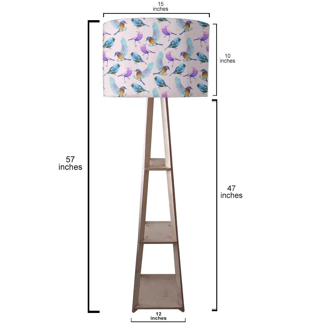 Wooden Floor Lamp - Watercolor Birds - Image 3