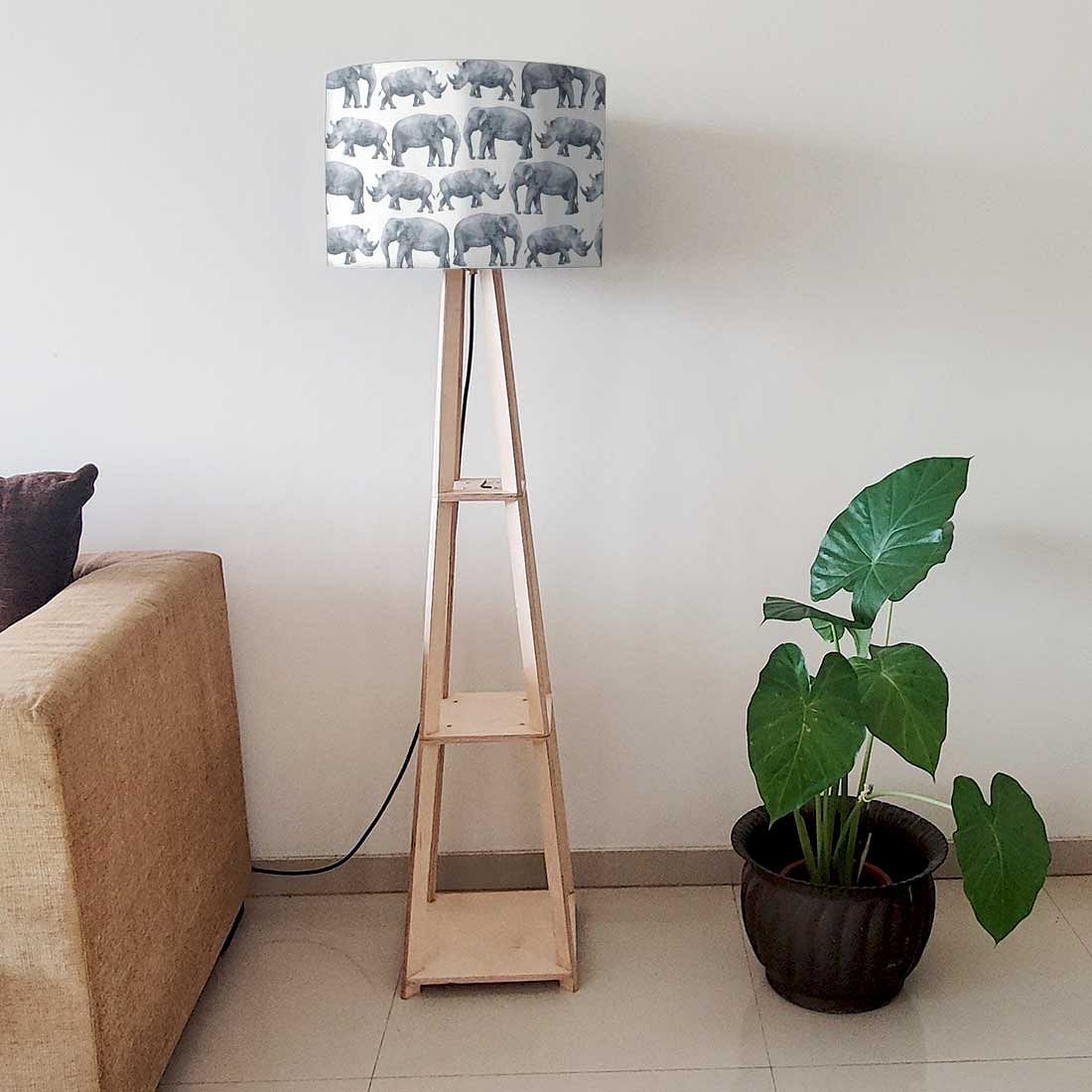 Wooden Shelf Tall Lamps for Living Room - Elephants