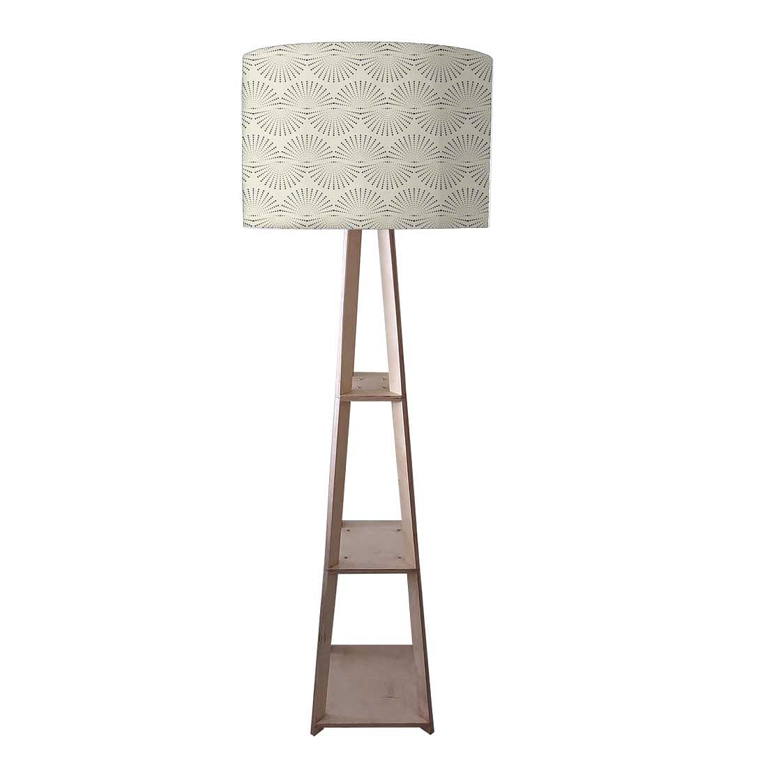 Wooden Tripod Floor Lamp - Grey Retro Pattern