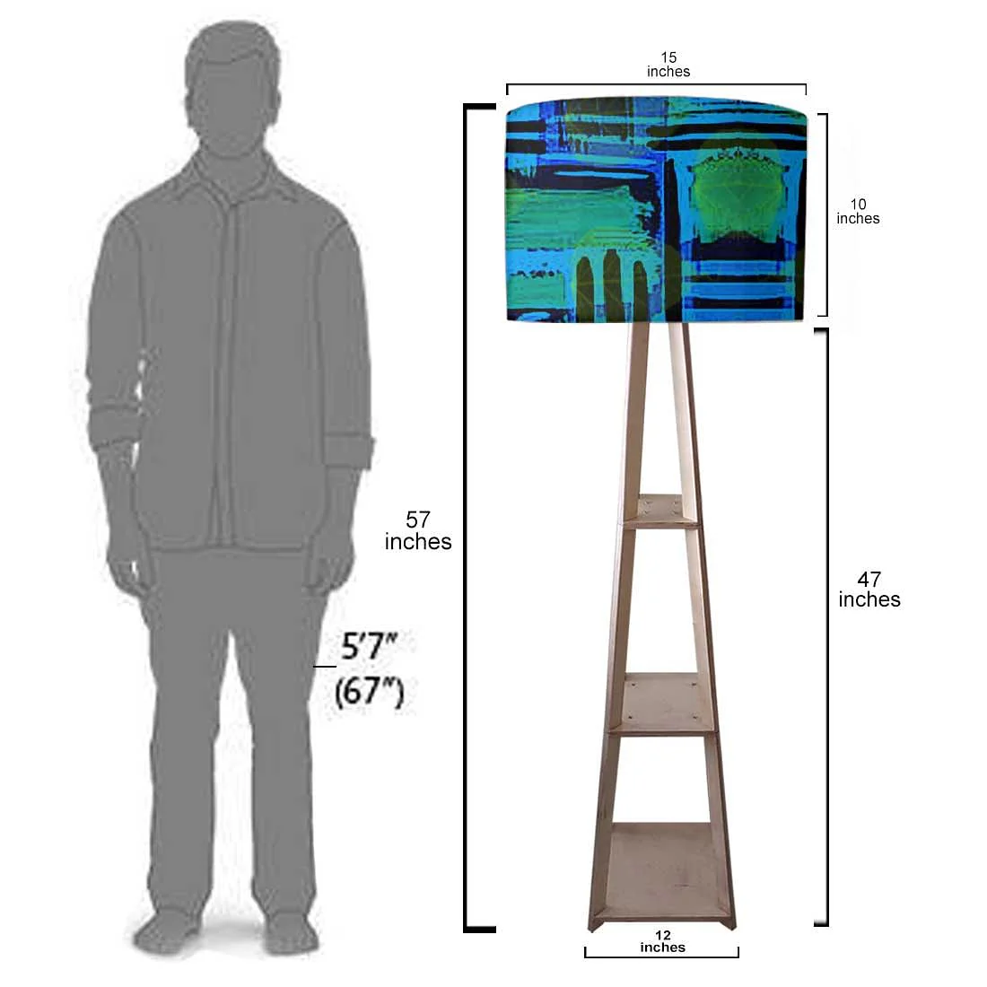 Wooden Tripod Floor Lamp - Grey Retro Pattern - Image 7