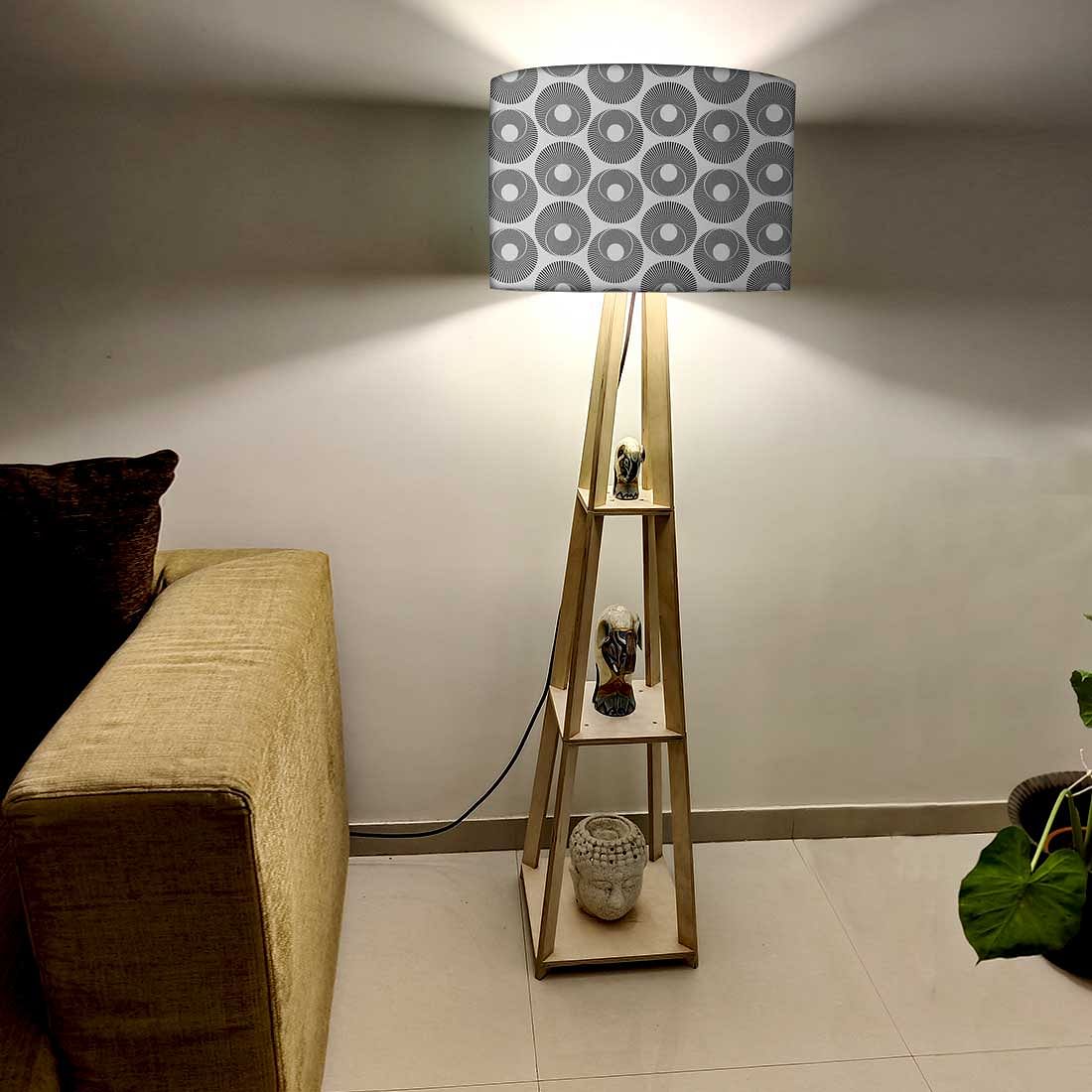 Tall Wooden Standing Lamps - Grey Retro Art - Image 2