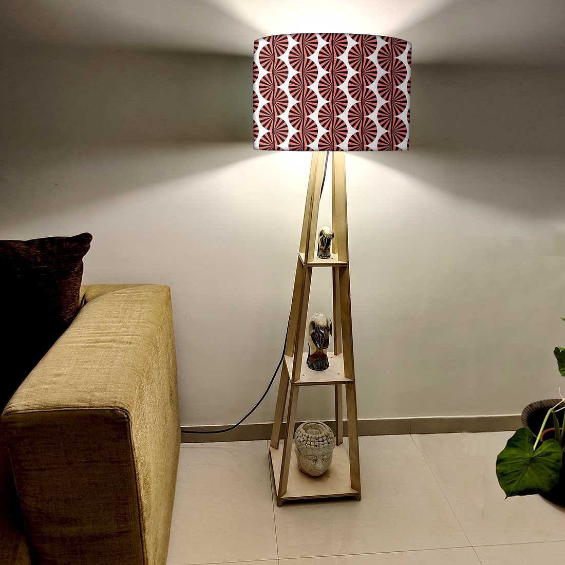 Wooden Corner Lamps with Shelves  -   Brown Retro Art - Image 2