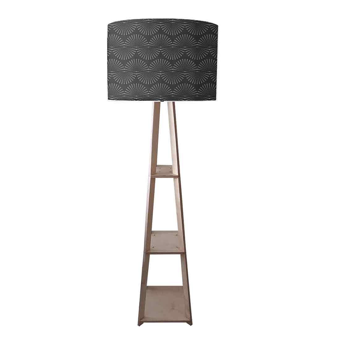 Floor Lamp with Shelves - Black Retro Design