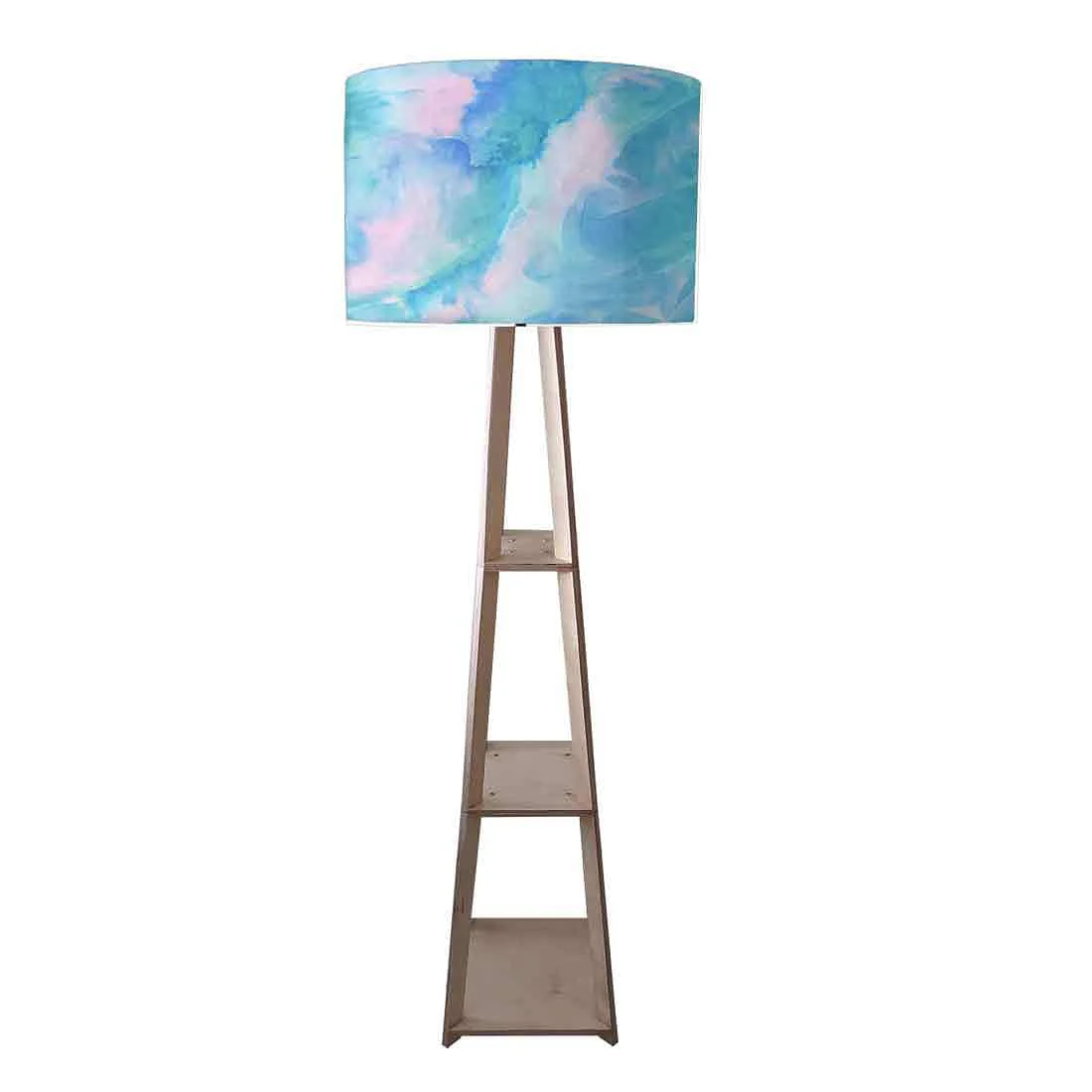 Standing Wooden Tripod Light - Arctic Space Light Blue Watercolor