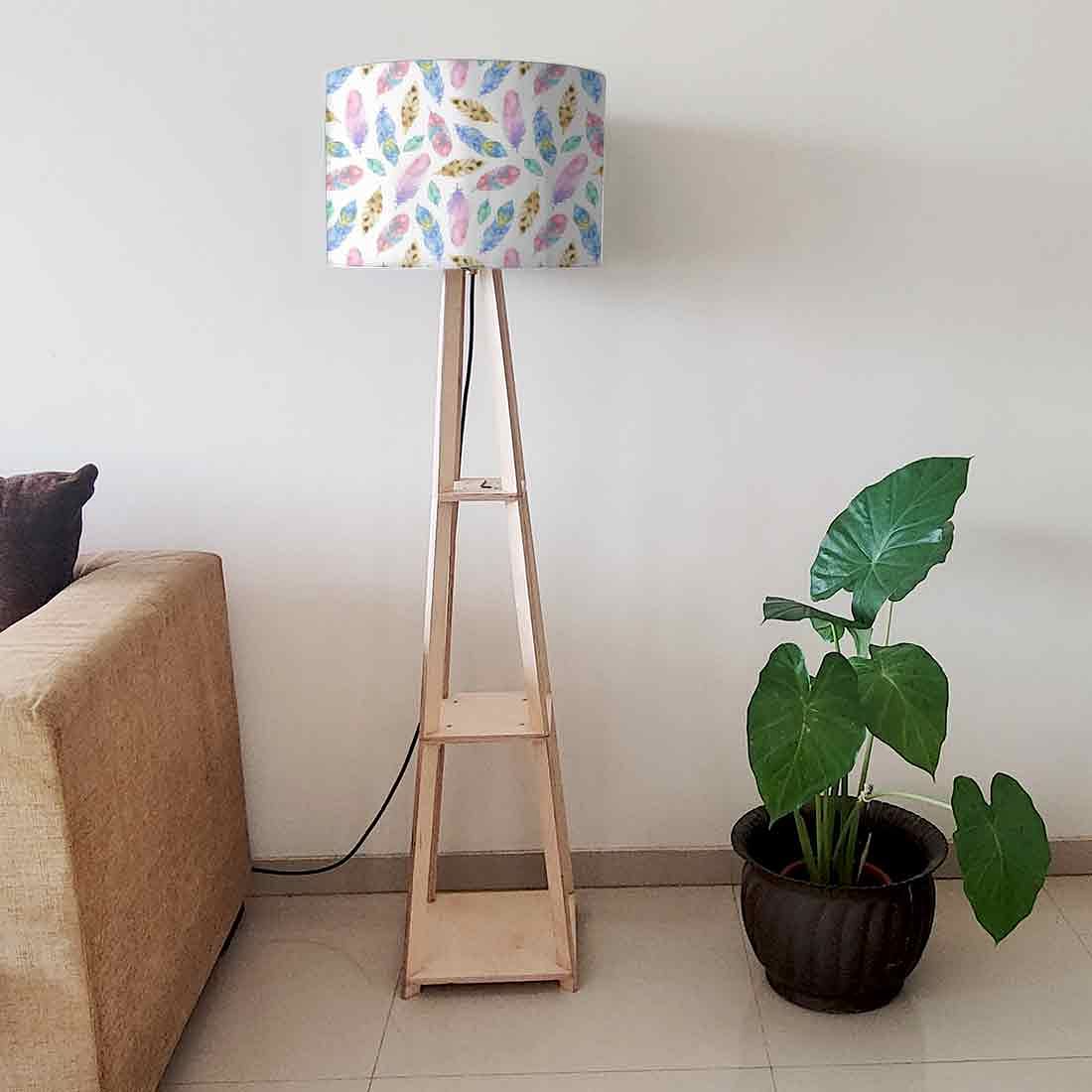 Wooden Shelf Tripod Floor Lamp for Bedroom