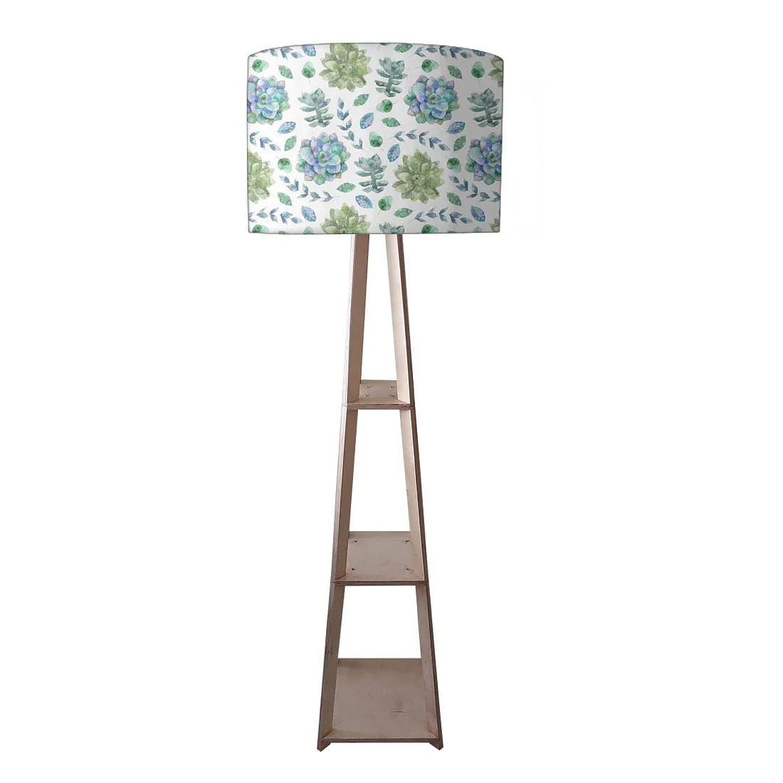 Wooden Tripod Floor Lamp for Living Room - Flower Pattern