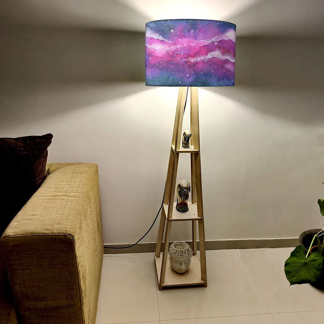Wooden Shelf Tripod Floor Lamp for Bedroom - Space - Image 2