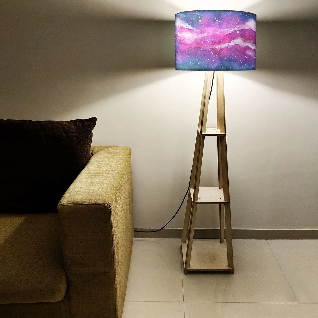 Wooden Shelf Tripod Floor Lamp for Bedroom - Space - Image 5