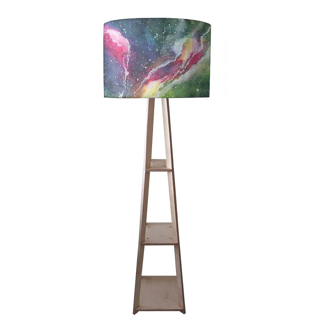 Wooden Tripod Floor Lamp  -   Space Green Watercolor