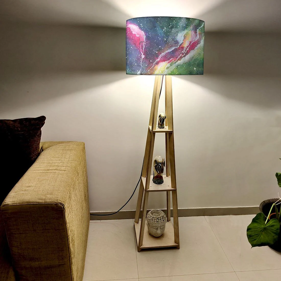 Wooden Tripod Floor Lamp  -   Space Green Watercolor - Image 2