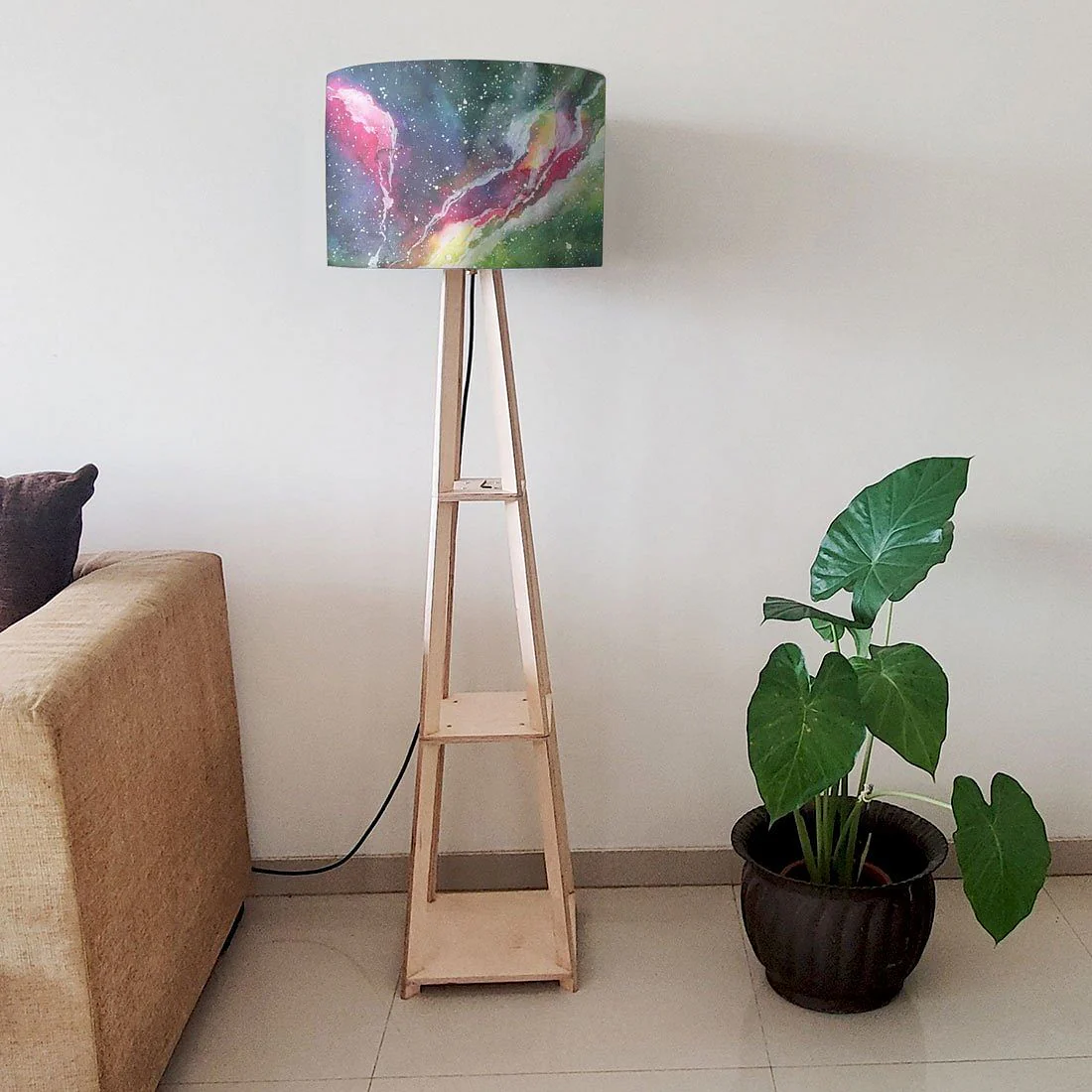 Wooden Tripod Floor Lamp  -   Space Green Watercolor - Image 6