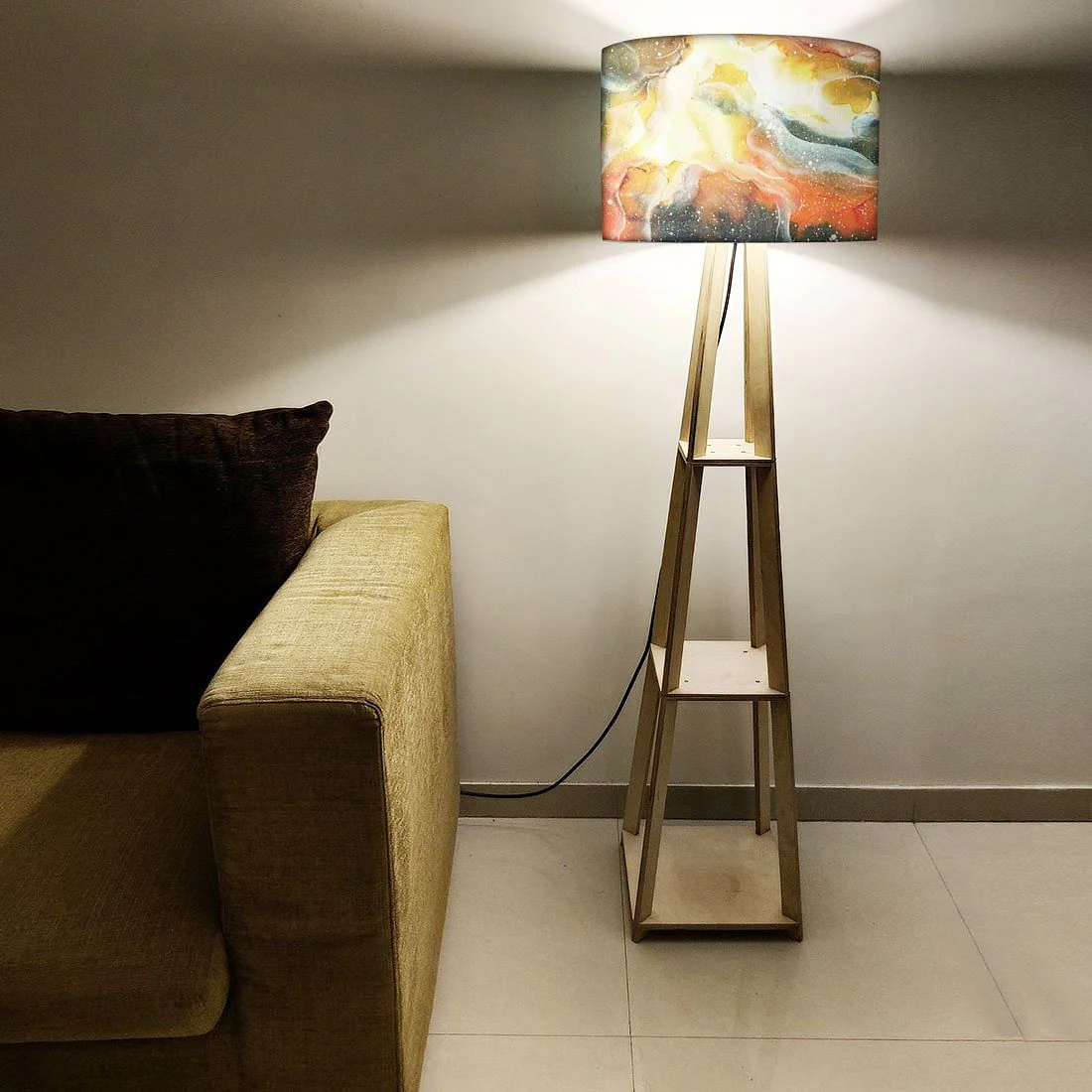 Tall Wooden Standing Lamps - Gray Ink Watercolor - Image 5