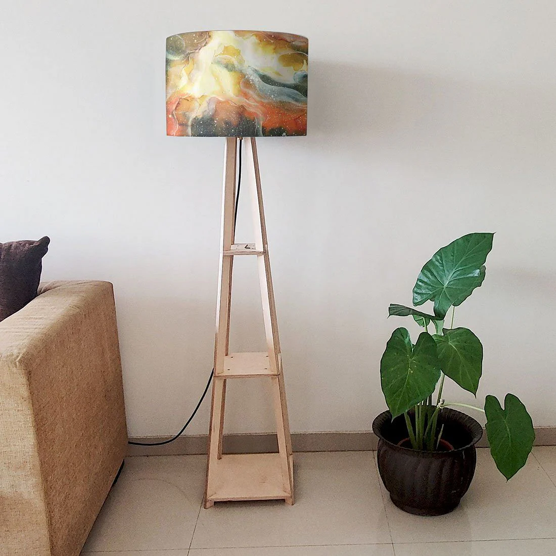 Tall Wooden Standing Lamps - Gray Ink Watercolor - Image 6