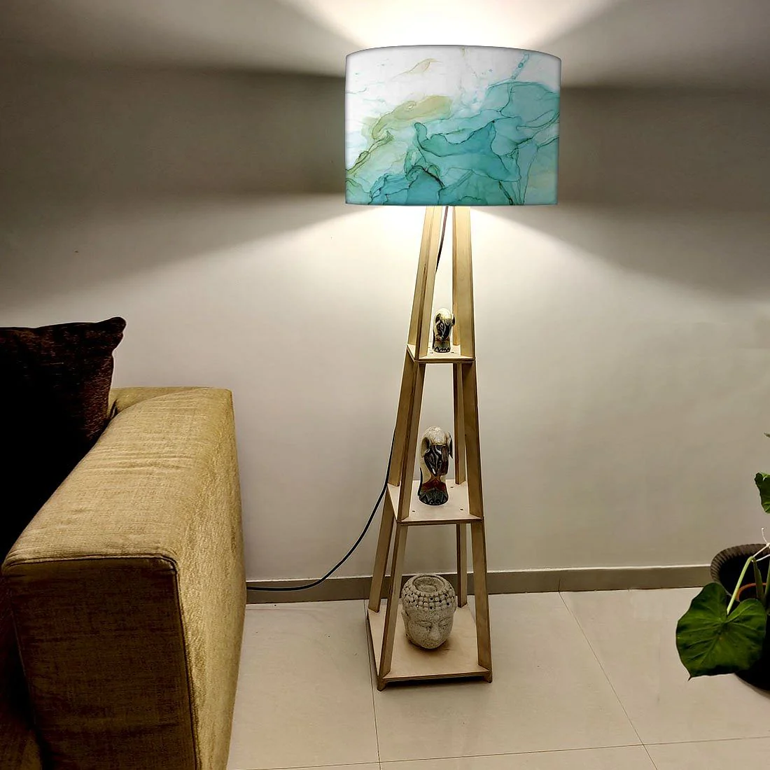 Wooden Floor Lamp  -   Pink Ink Watercolor - Image 2