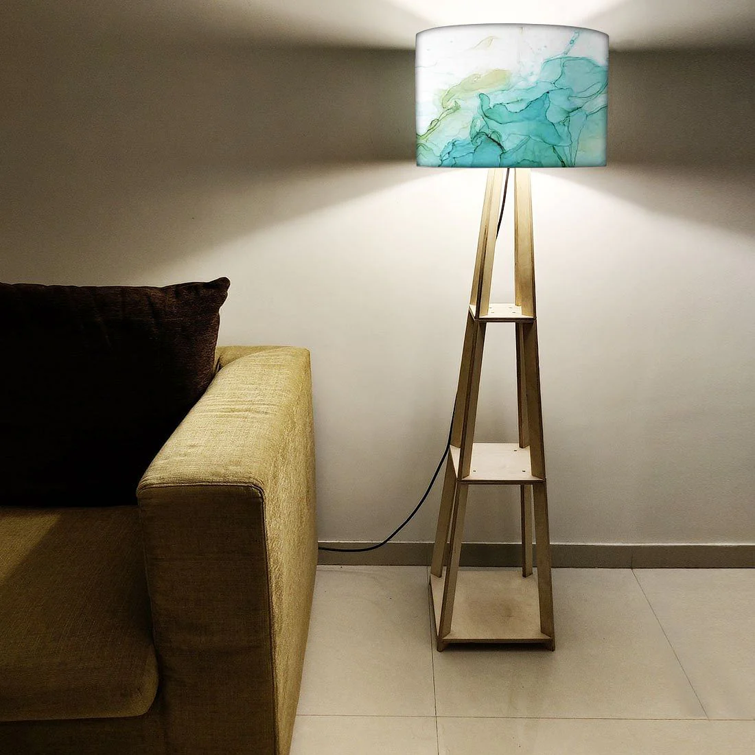 Wooden Floor Lamp  -   Pink Ink Watercolor - Image 5