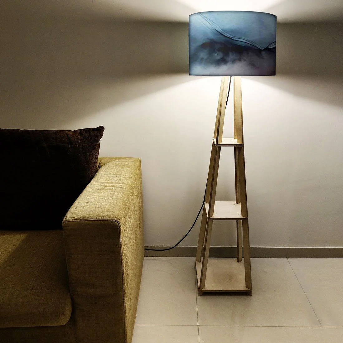 Wooden Floor Lamp - Pink Ink Watercolor - Image 5