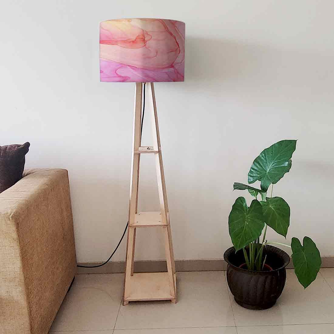Large Wooden Floor Lamp - Pink Purple Ink Watercolor - Image 6