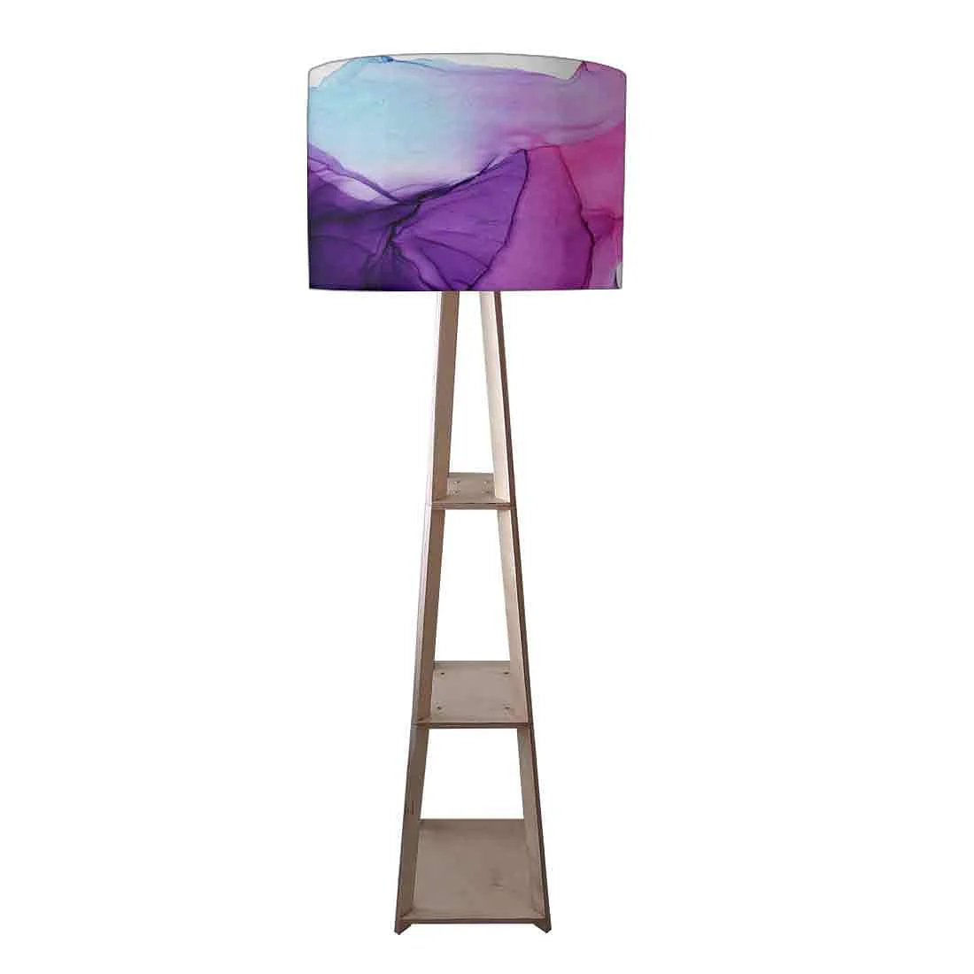 Small Wooden Floor Lamp - Pink Purple Ink Watercolor