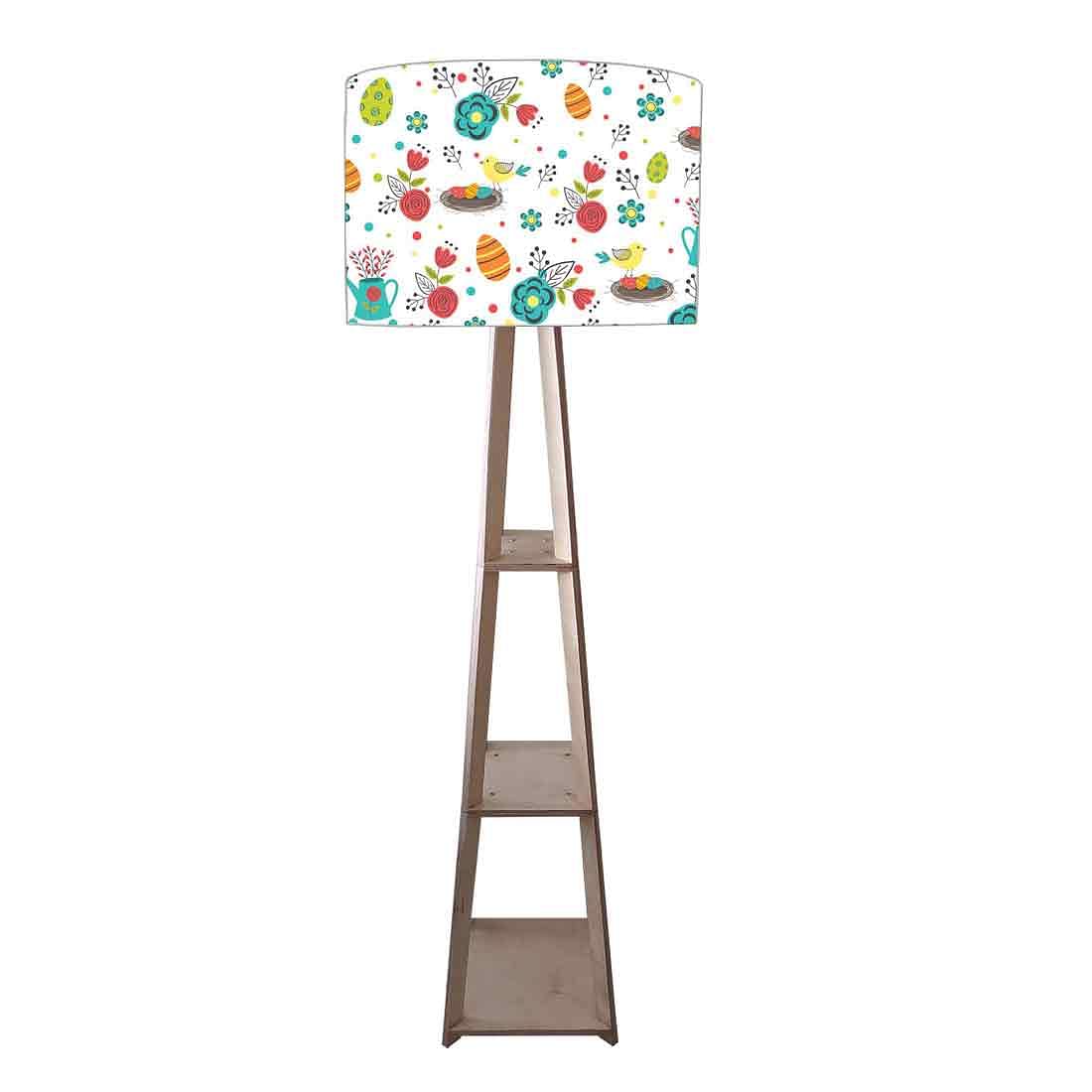 Large Wooden Floor Lamp - Colorful Eggs Bird