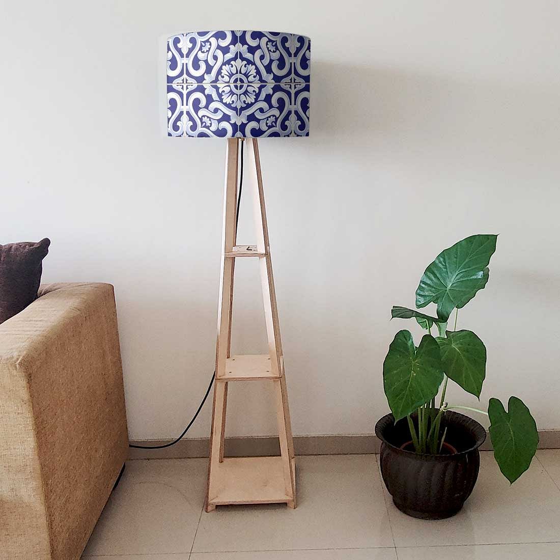 Blue Wooden Floor Lamps For Living Room - Blue Tiles