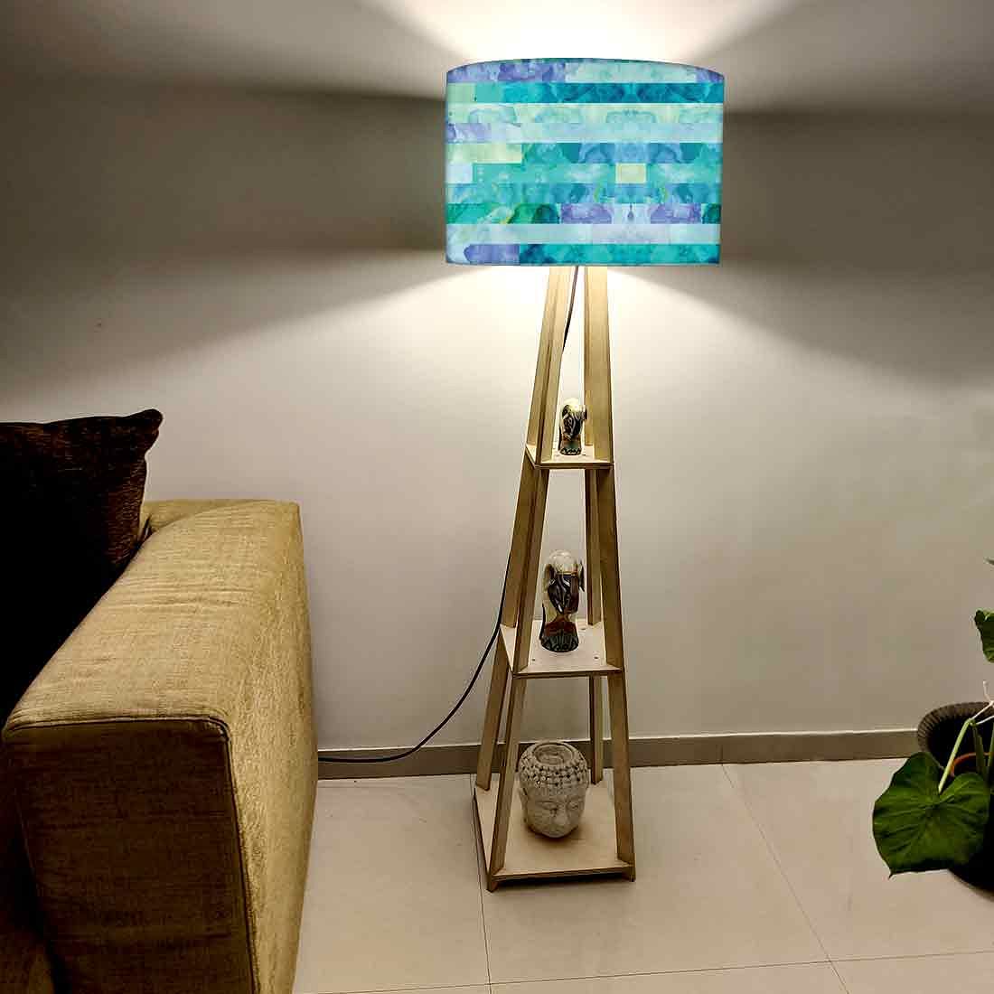 Wooden Tripod Floor Lamp with Shelf for Bedroom - Blue Stone - Image 2