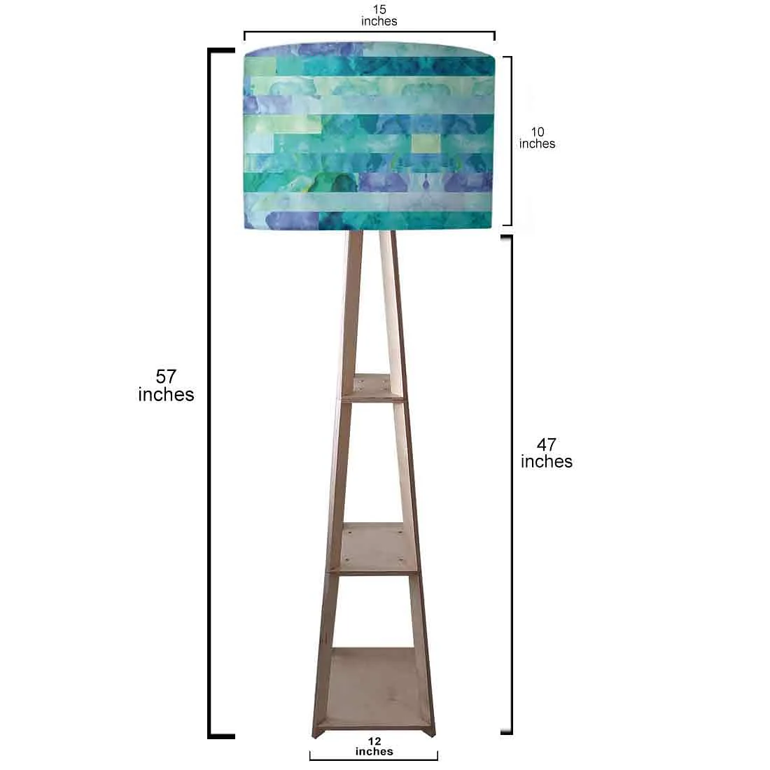 Wooden Tripod Floor Lamp with Shelf for Bedroom - Blue Stone - Image 3
