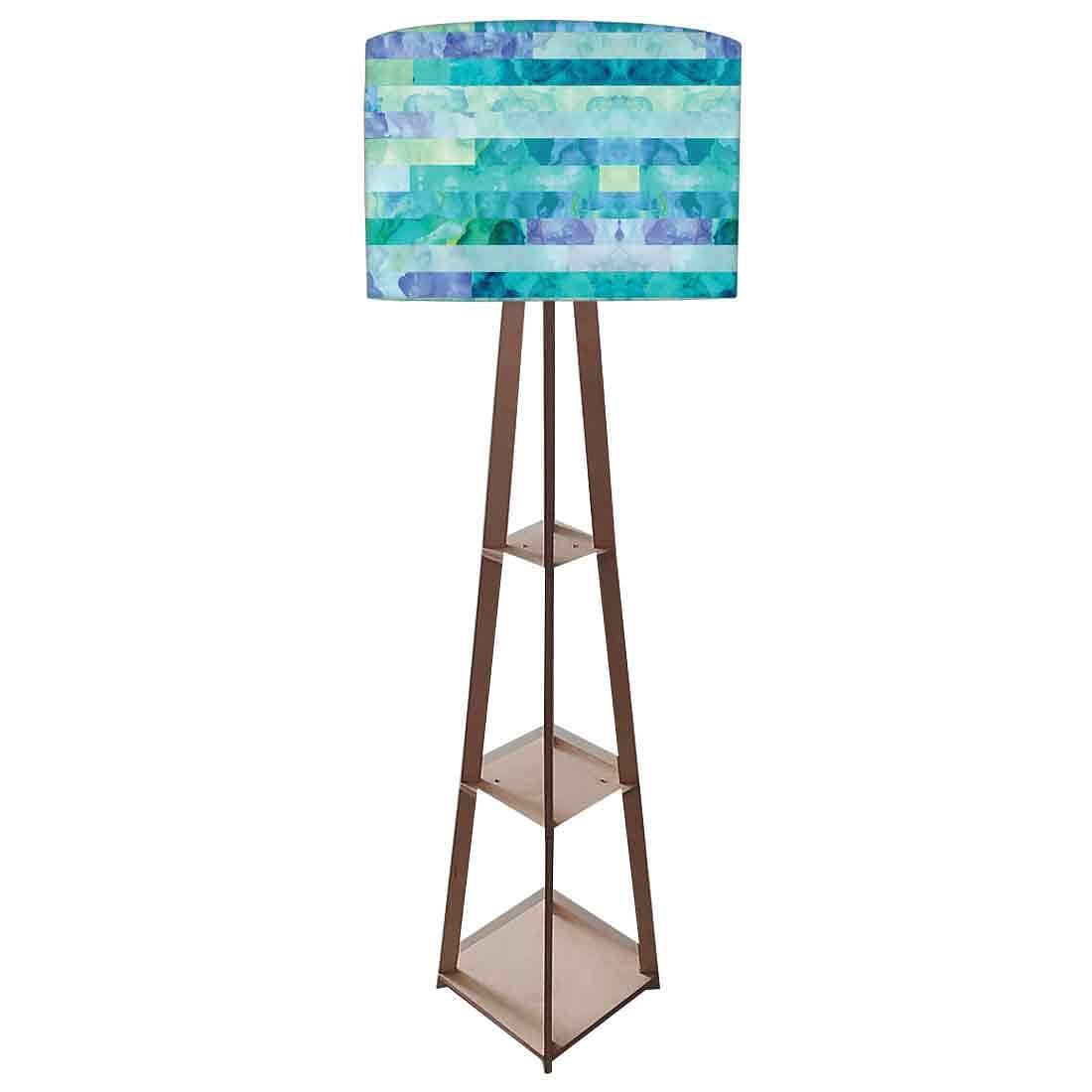 Wooden Tripod Floor Lamp with Shelf for Bedroom - Blue Stone - Image 4