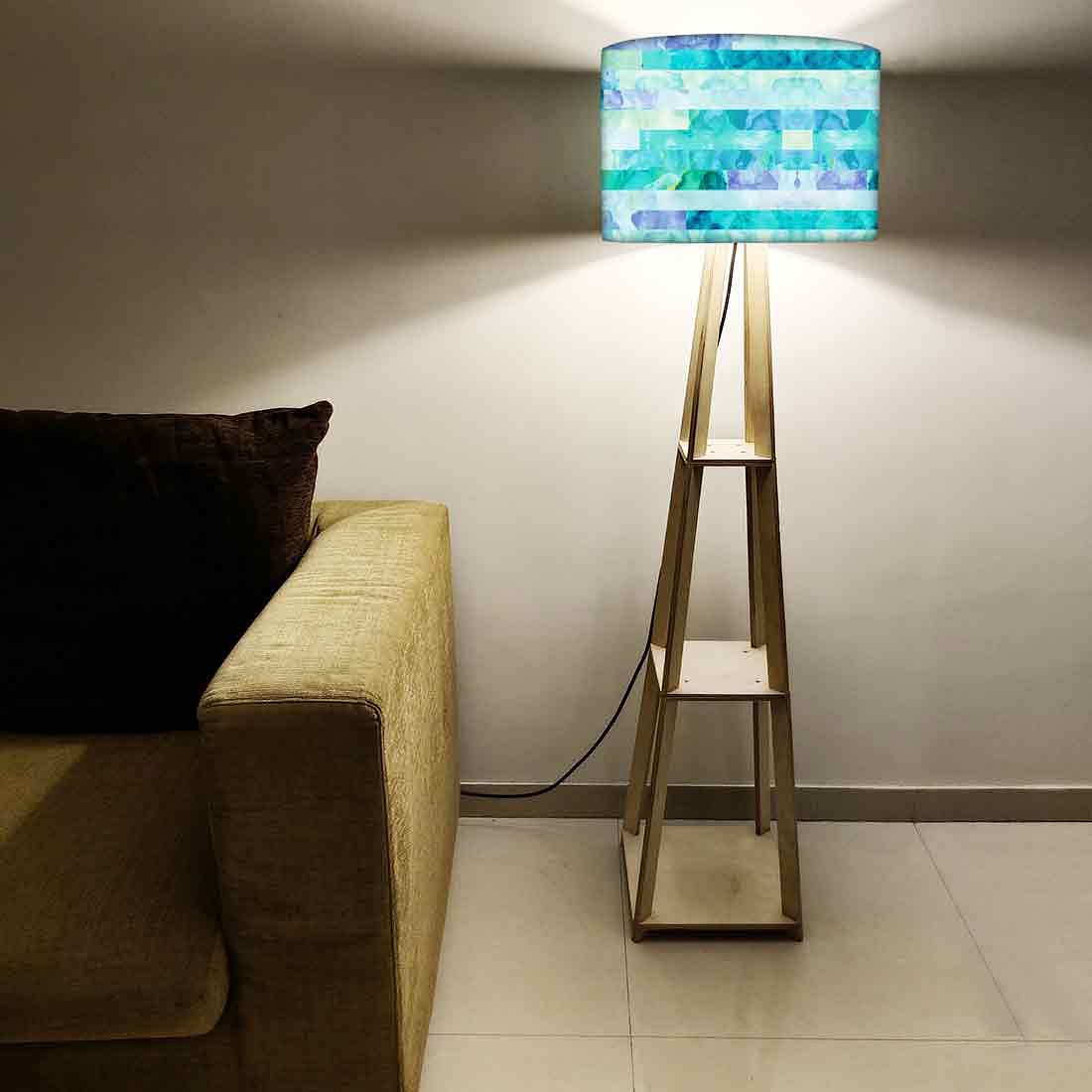 Wooden Tripod Floor Lamp with Shelf for Bedroom - Blue Stone - Image 5