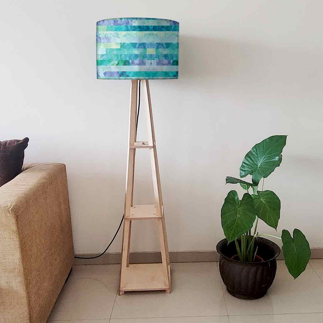 Wooden Tripod Floor Lamp with Shelf for Bedroom - Blue Stone - Image 6
