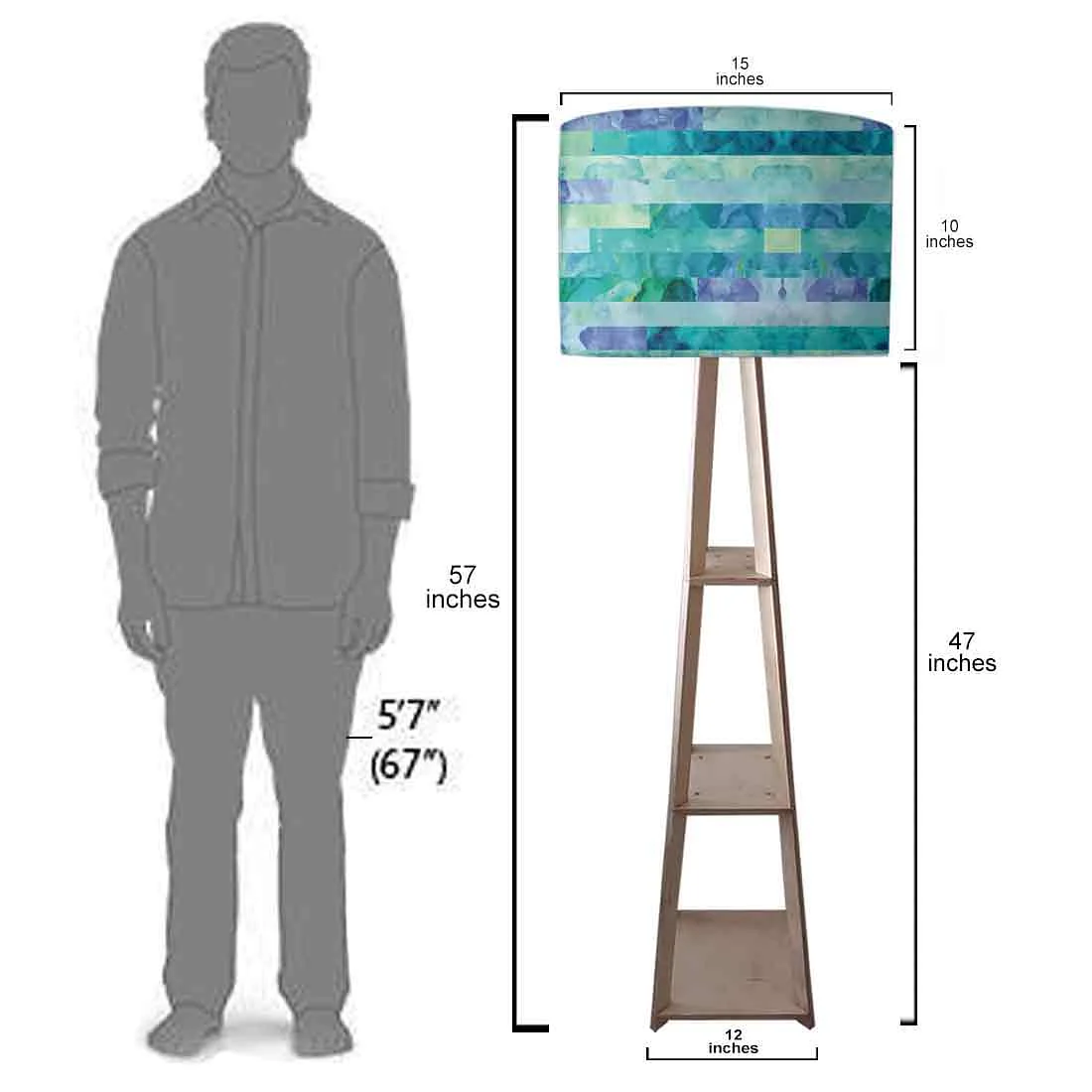 Wooden Tripod Floor Lamp with Shelf for Bedroom - Blue Stone - Image 7