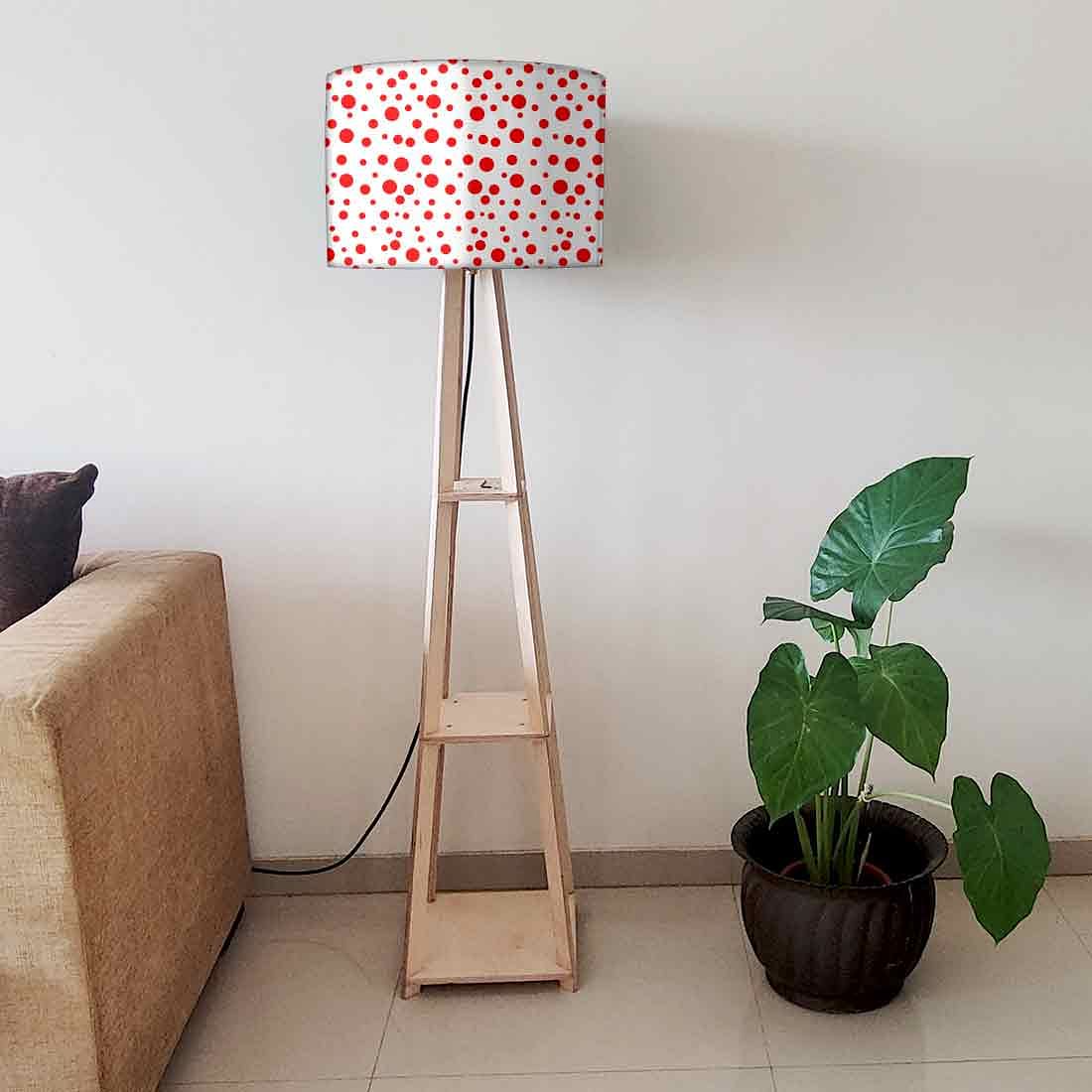 Large Wooden Floor Lamp - Red Polka Dots - Image 6